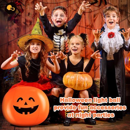  할로윈 용품Honoson 2 Pieces Halloween Pumpkin Decoration Lights Halloween Floating Pool Lights Ball Inflatable Waterproof LED Floating Ball Pumpkin Battery Color Changing Ball for Halloween Party Poo