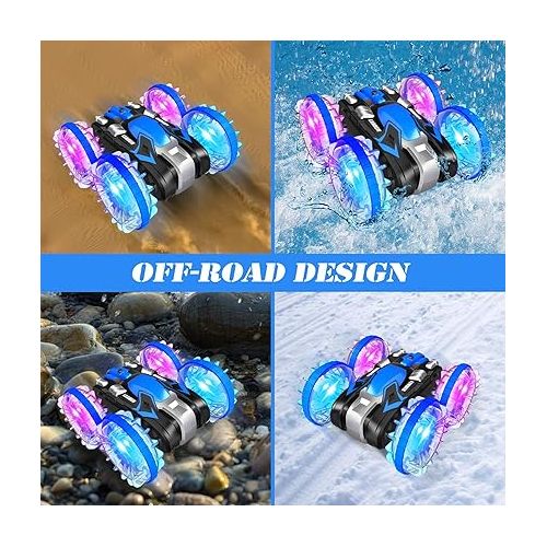  Toys for 5-12 Year Old Boys Amphibious RC Car for Kids 2.4 GHz Remote Control Boat Waterproof RC Monster Truck Stunt Car 4WD Remote Control Vehicle Boys Girls Gifts All Terrain Water Beach Pool Toy