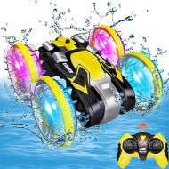 Toys for 5-12 Year Old Boys Amphibious RC Car for Kids 2.4 GHz Remote Control Boat Waterproof RC Stunt Car Truck with LED Lights 4WD Remote Control Car Boy Girl Gifts All Terrain Water Beach Pool Toy