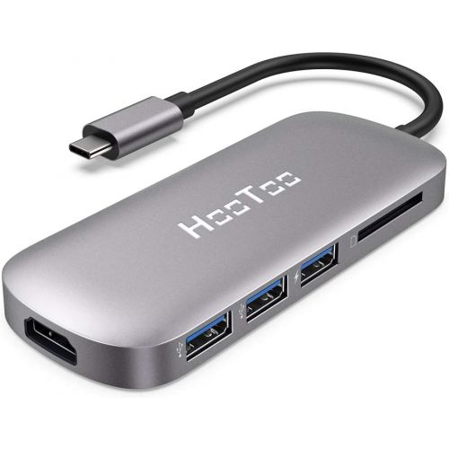  [아마존 핫딜] [아마존핫딜]USB C Hub, HooToo 6-in-1 USB C to 4K HDMI Adapter with 100W Power Delivery, SD Card Reader, 3 USB 3.0 Port for MacBook/Pro/Air/iMac and Type C Windows Laptops - Space Gray (2019 Up