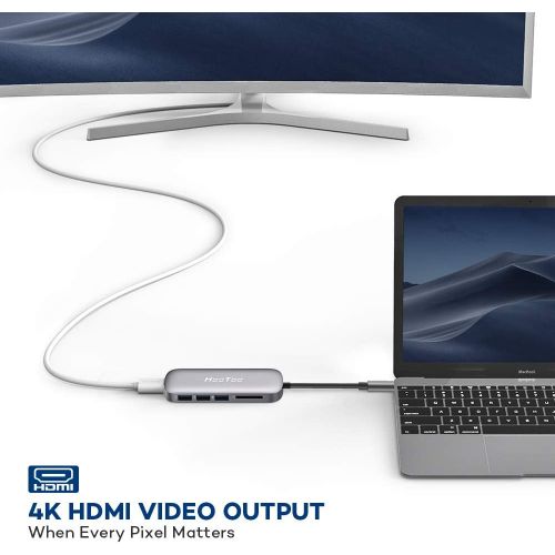  [아마존 핫딜] [아마존핫딜]USB C Hub, HooToo 6-in-1 USB C to 4K HDMI Adapter with 100W Power Delivery, SD Card Reader, 3 USB 3.0 Port for MacBook/Pro/Air/iMac and Type C Windows Laptops - Space Gray (2019 Up