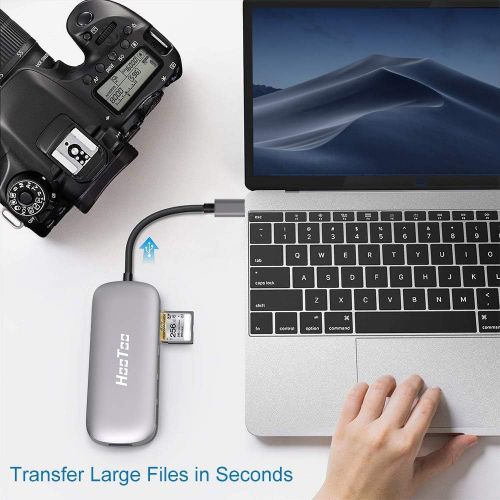  [아마존 핫딜] [아마존핫딜]USB C Hub, HooToo 6-in-1 USB C to 4K HDMI Adapter with 100W Power Delivery, SD Card Reader, 3 USB 3.0 Port for MacBook/Pro/Air/iMac and Type C Windows Laptops - Space Gray (2019 Up