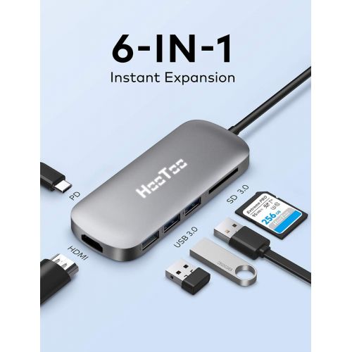  [아마존 핫딜] [아마존핫딜]HooToo USB C Hub, 6-in-1 USB C Adapter with 4K USB C to HDMI, 3 USB 3.0 Ports, SD Card Reader, Pd Charging Port for MacBook/Pro/Air，Chromebook，and More USB C Devices (Grey)