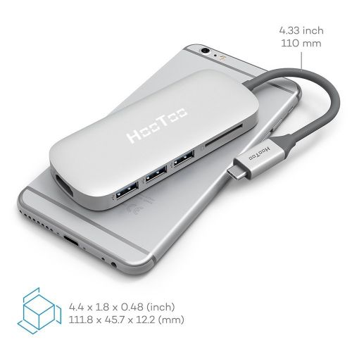  USB C Hub, HooToo USB 3.1 Type-C Adapter with HDMI 4K Output, 3-Port USB 3.0 and Card Reader (No DC IN Port) for MacBook Pro 20162017, Google Chromebook and Windows Type C Laptop