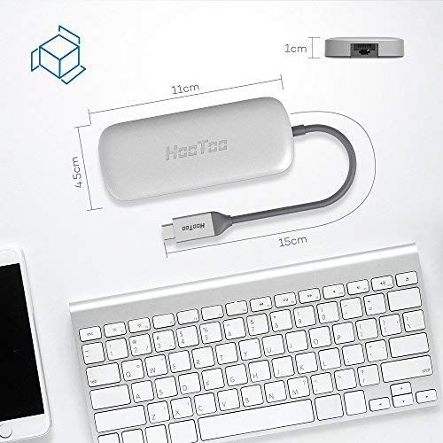  HooToo USB C Hub, 6-in-1 USB C Adapter With Ethernet, HDMI, 100W Power Delivery, 3 USB ports USB C Network Adapter for MacBook Pro & Type C Windows Laptops - Silver