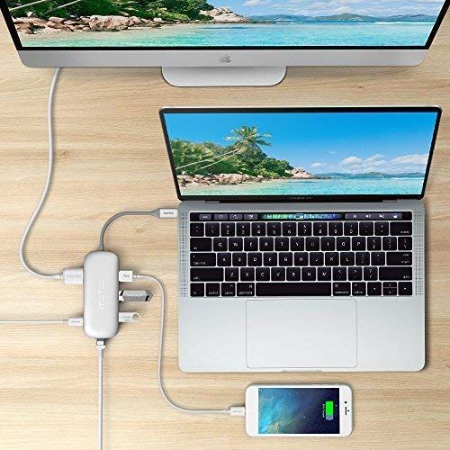  HooToo USB C Hub, 6-in-1 USB C Adapter With Ethernet, HDMI, 100W Power Delivery, 3 USB ports USB C Network Adapter for MacBook Pro & Type C Windows Laptops - Silver