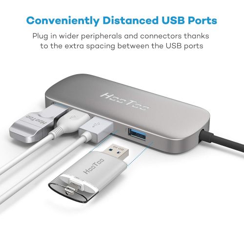  USB C Hub, HooToo Type C Adapter with 4 USB 3.0 Ports for MacBook Pro, Google Chromebook and More USB C Laptop- Gray