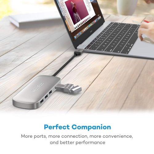  USB C Hub, HooToo Type C Adapter with 4 USB 3.0 Ports for MacBook Pro, Google Chromebook and More USB C Laptop- Gray