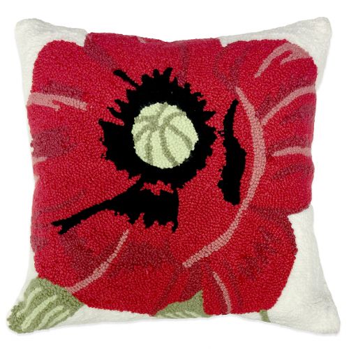 Hooked Poppy Throw Pillow in Red