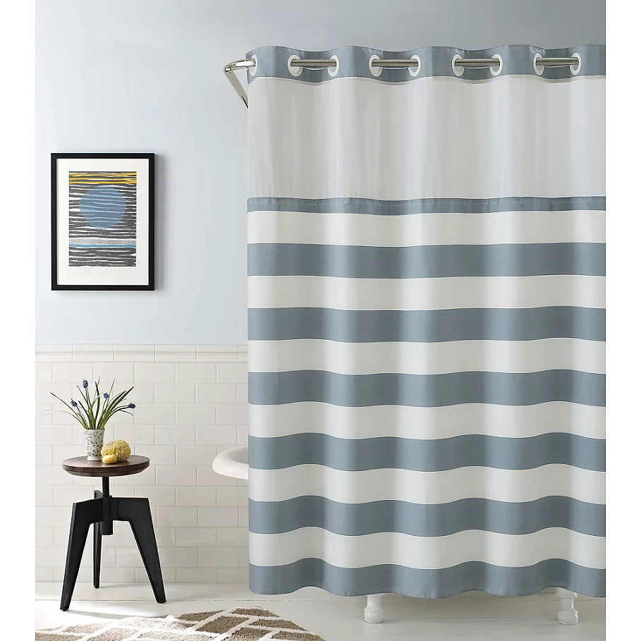  Hookless Cabana Stripe Shower Curtain in Blue