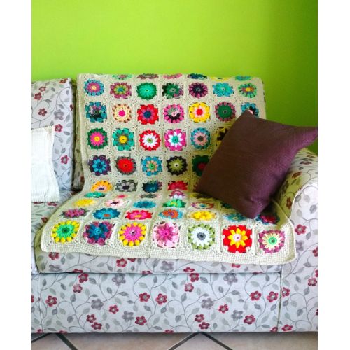  Hookloopsarah CUSTOM Crochet Flower Stroller Blanket Throw, floral hippie decor Lapghan, Boho Sofa Pram Crib Cover, colorful Granny chunky, Rainbow Decor