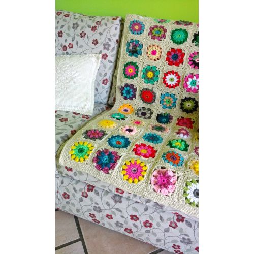  Hookloopsarah CUSTOM Crochet Flower Stroller Blanket Throw, floral hippie decor Lapghan, Boho Sofa Pram Crib Cover, colorful Granny chunky, Rainbow Decor