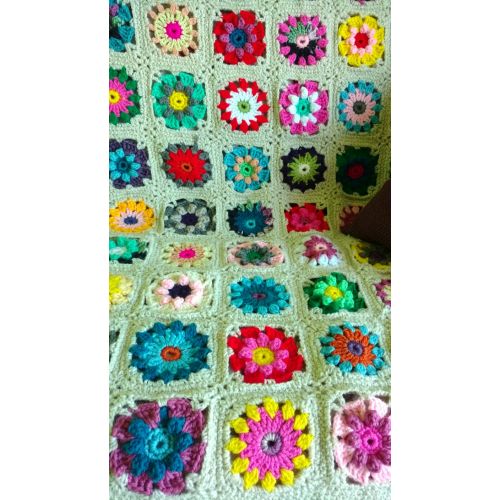  Hookloopsarah CUSTOM Crochet Flower Stroller Blanket Throw, floral hippie decor Lapghan, Boho Sofa Pram Crib Cover, colorful Granny chunky, Rainbow Decor