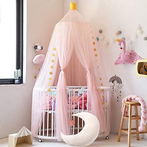  [아마존베스트]Hoomall Bed Canopy Princess Kids Girls Mosquito Net Round Lace Dome Princess Play Tent Bedding for Baby Kids Childrens Room 240cm (Pink 2019)