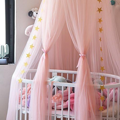  [아마존베스트]Hoomall Bed Canopy Princess Kids Girls Mosquito Net Round Lace Dome Princess Play Tent Bedding for Baby Kids Childrens Room 240cm (Pink 2019)