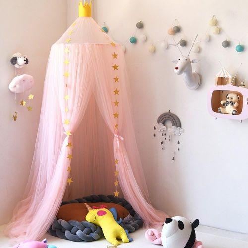  [아마존베스트]Hoomall Bed Canopy Princess Kids Girls Mosquito Net Round Lace Dome Princess Play Tent Bedding for Baby Kids Childrens Room 240cm (Pink 2019)