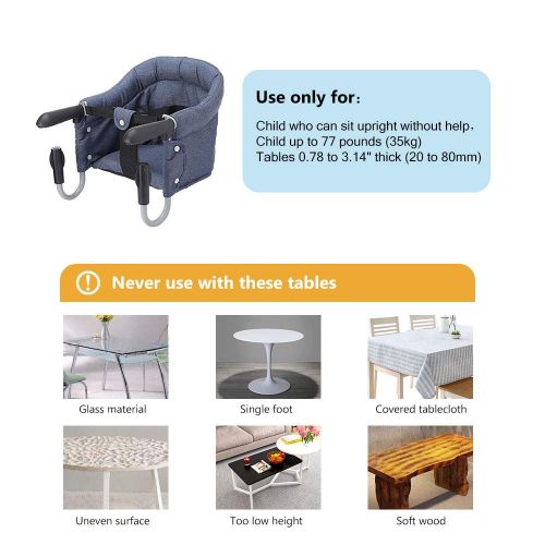  Hoomall HOOMALL Fast Table Chair Safe Hook On Chair High Load Design Fold Flat Storage Tight Fixing Clip on Table High Chair Removable Seat (Navy)