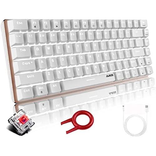  [아마존베스트]Hoopond Mechanical Keyboard, AK33 White LED Illuminated USB Cable Mechanical Gaming Keyboard with 82 Keys Compact Mechanical Gaming Keyboard with Anti-Ghosting Keys (Red Switch, White)