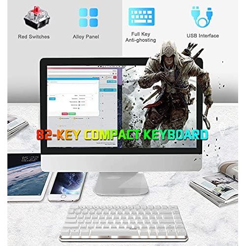  [아마존베스트]Hoopond Mechanical Keyboard, AK33 White LED Illuminated USB Cable Mechanical Gaming Keyboard with 82 Keys Compact Mechanical Gaming Keyboard with Anti-Ghosting Keys (Red Switch, White)