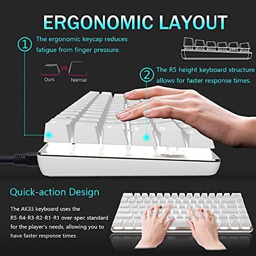  [아마존베스트]Hoopond Mechanical Keyboard, AK33 White LED Illuminated USB Cable Mechanical Gaming Keyboard with 82 Keys Compact Mechanical Gaming Keyboard with Anti-Ghosting Keys (Red Switch, White)