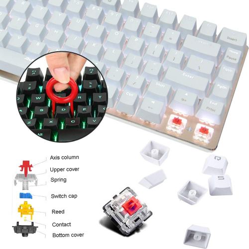  [아마존베스트]Hoopond Mechanical Keyboard, AK33 White LED Illuminated USB Cable Mechanical Gaming Keyboard with 82 Keys Compact Mechanical Gaming Keyboard with Anti-Ghosting Keys (Red Switch, White)