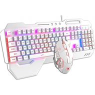 [아마존베스트]Hoopond technology keyboard and mouse combination wired hybrid/RGB 16 types of backlight white metal game keyboard with palm rest + 3200 DPI 4-colour breath light mouse + mouse pad