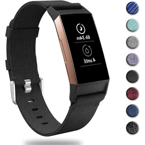  [아마존베스트]Hooroor hooroor Canvas Woven Band Compatible for Fitbit Charge 3 Bands and Charge 3 SE Band, Soft Breathable Fabric Cloth Replacement Wristbands Strap Sports Accessories Small Large for Wo