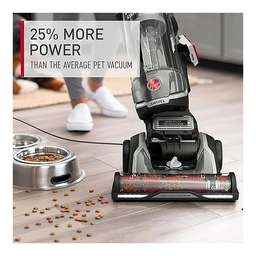  Hoover MAXLife Elite Swivel XL Pet Vacuum Cleaner with HEPA Media Filtration, Bagless Multi-Surface Upright for Carpets and Hard Floors, UH75250, Grey, 16 lbs