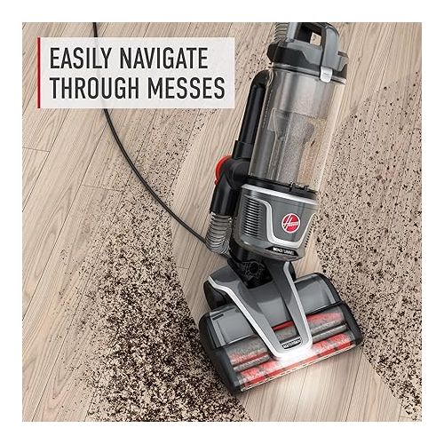  Hoover WindTunnel All-Terrain Dual Brush Roll Bagless Upright Vacuum Cleaner Machine, for Carpet and Hard Floor, Strong Suction with Versatile Tools, HEPA Media Filter, UH77200V, Silver