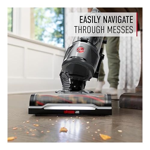  Hoover WindTunnel Tangle Guard Bagless Upright Vacuum Cleaner Machine, for Carpet and Hard Floor, Strong Suction with Anti-Hair Wrap, HEPA Media Filtration, Lightweight, UH77100V, Gray