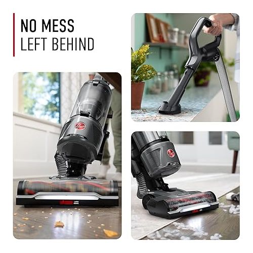  Hoover WindTunnel Tangle Guard Bagless Upright Vacuum Cleaner Machine, for Carpet and Hard Floor, Strong Suction with Anti-Hair Wrap, HEPA Media Filtration, Lightweight, UH77100V, Gray