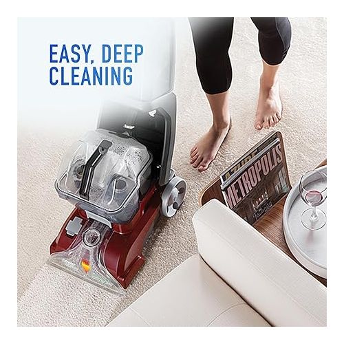  Hoover PowerScrub Deluxe Carpet Cleaner Machine, for Carpet and Upholstery, Deep Cleaning Carpet Shampooer, Carpet Deodorizer and Pet Stain Remover, FH50150NC, Red