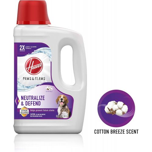  Hoover Paws & Claws Deep Cleaning Carpet Shampoo with Stainguard, Concentrated Machine Cleaner Solution for Pets, 64oz Formula, AH30925, White