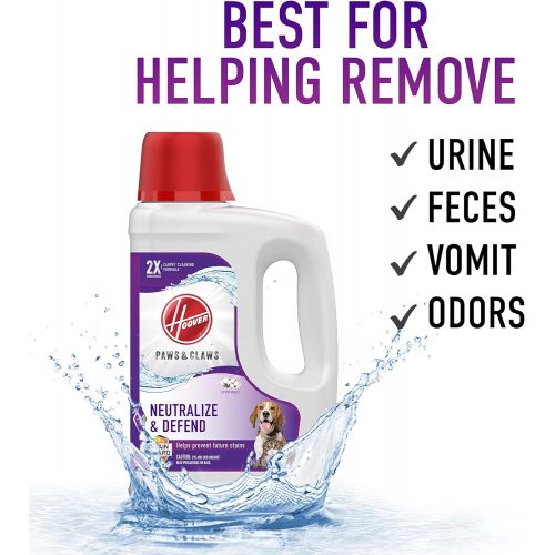  Hoover Paws & Claws Deep Cleaning Carpet Shampoo with Stainguard, Concentrated Machine Cleaner Solution for Pets, 64oz Formula, AH30925, White