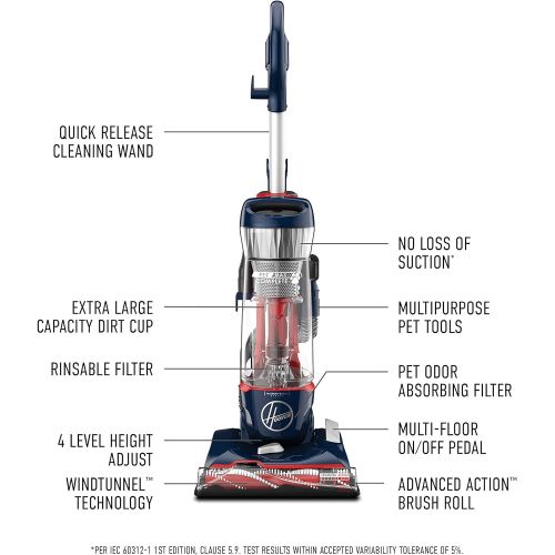  Hoover Pet Max Complete Bagless Upright Vacuum Cleaner, UH74110, Blue Pearl
