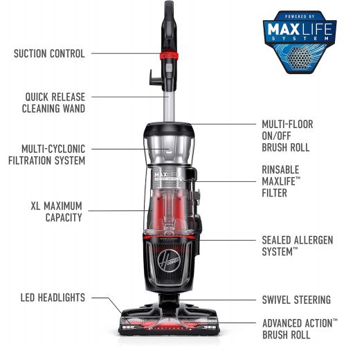  [아마존베스트]Hoover MAXLife Pro Pet Swivel HEPA Media Vacuum Cleaner, Bagless Upright for Pets Hair and Home, Black, UH74220PC