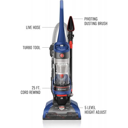  [아마존베스트]Hoover UH71250 WindTunnel 2 Whole House Rewind Corded Bagless Upright Vacuum Cleaner with HEPA Media Filtration, Blue