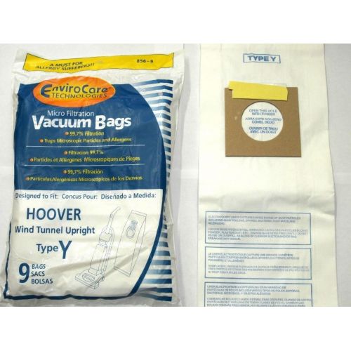  Hoover Part#4010100Y - Type Y Vacuum Bag Replacement for Hoover WindTunnel Uprights and Hoover Vacuums Using Type Y or Type Z Bags by EnviroCare Part#856-9 - 45/Package