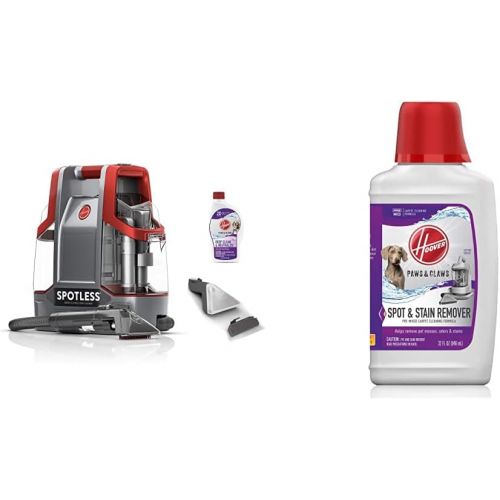  Hoover Spotless Portable Carpet & Upholstery Spot Cleaner, FH11300PC, Red and Hoover Paws & Claws Premixed Spot Machine Cleaning Shampoo, Pet Stain Solution and Odor Remover, 32oz