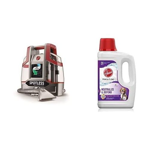 Hoover FH11300PC Spotless Portable Carpet & Upholstery Spot Cleaner, Red Spotless & AH30925 Paws & Claws Deep Cleaning Carpet Shampoo, 64oz Formula, White