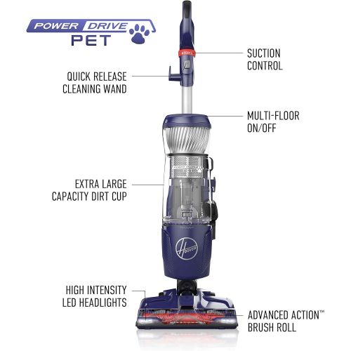  Hoover Power Drive Bagless Multi Floor Upright Vacuum Cleaner with Swivel Steering, for Pet Hair, UH74210M, Purple