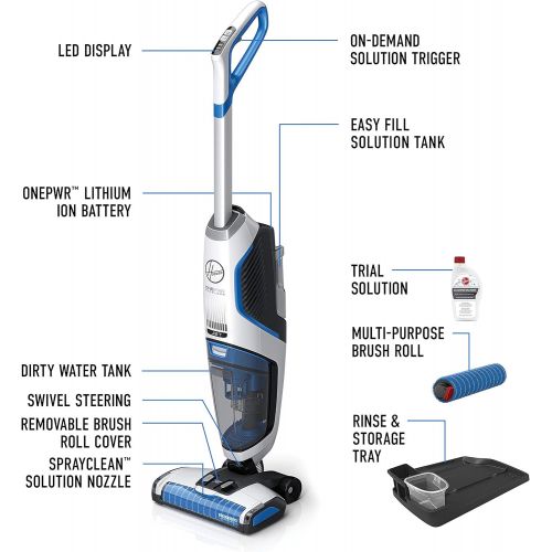  Hoover ONEPWR Cordless FloorMate Jet Hard Floor Cleaner, Wet Vacuum, BH55210A, White