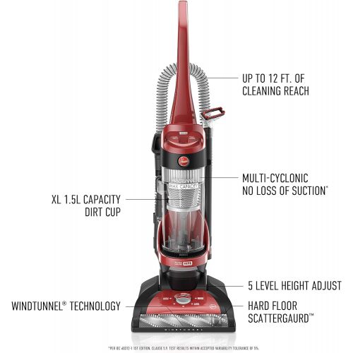  Hoover Windtunnel Max Capacity Upright Vacuum Cleaner with HEPA Media Filtration, UH71100, Red