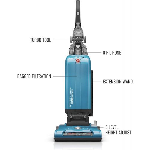  Hoover WindTunnel T-Series Tempo Bagged Upright Vacuum Cleaner with HEPA Media Filter, For Carpet and Hard Floor, UH30301, Blue