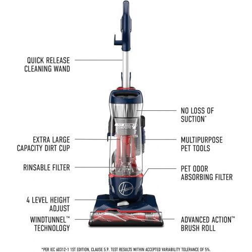  Hoover MAXLife Pet Max Complete, Bagless Upright Vacuum Cleaner, For Carpet and Hard Floor, UH74110, Blue Pearl