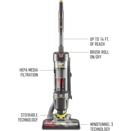  Hoover Windtunnel Air Steerable Bagless Upright Vacuum Cleaner, Lightweight, Corded, UH72400, Grey , Gray