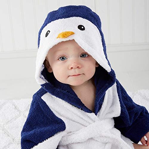  Hooyi Little Baby Bathrobe Bathing Waddle Penguin Hooded Bath Towel 0-18 Month (Navy, S)
