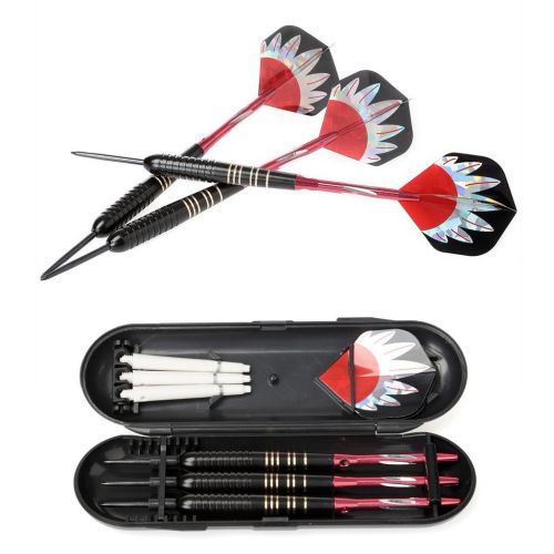  Hopewey hopewey Dartpfeile, Steel Dart Geschenkset, 3 Stueck Steel Tip Dartpfeile Set mit Hard Box Case - Schwarze Beschichtung Messing Fasser D8