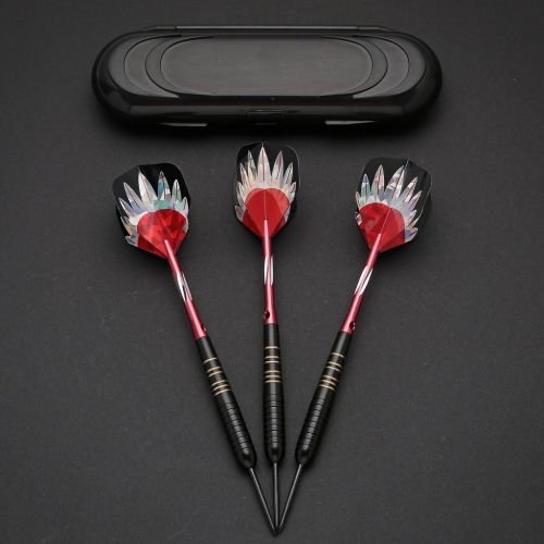  Hopewey hopewey Dartpfeile, Steel Dart Geschenkset, 3 Stueck Steel Tip Dartpfeile Set mit Hard Box Case - Schwarze Beschichtung Messing Fasser D8