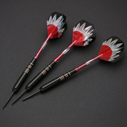  Hopewey hopewey Dartpfeile, Steel Dart Geschenkset, 3 Stueck Steel Tip Dartpfeile Set mit Hard Box Case - Schwarze Beschichtung Messing Fasser D8